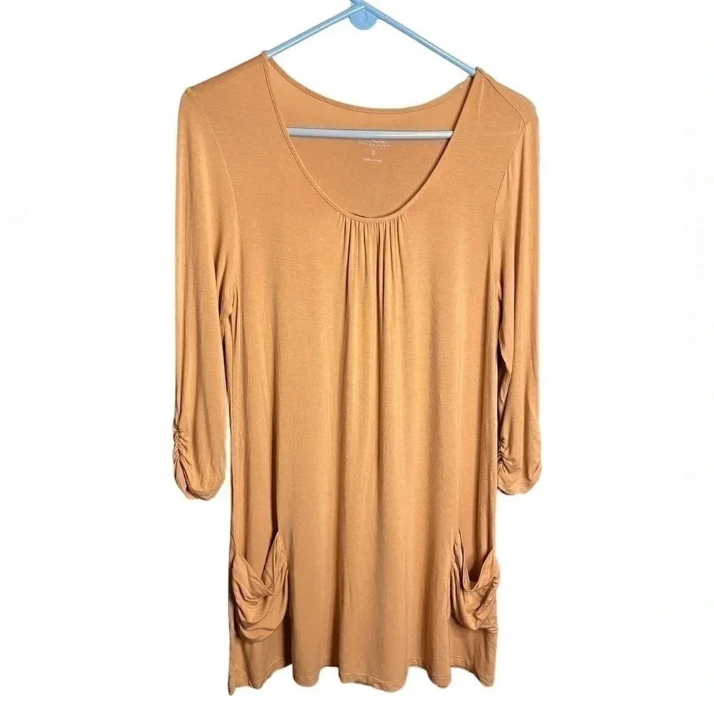 LOGO by Lori Goldstein Long Boho Tunic Blouse Front pockets Size S